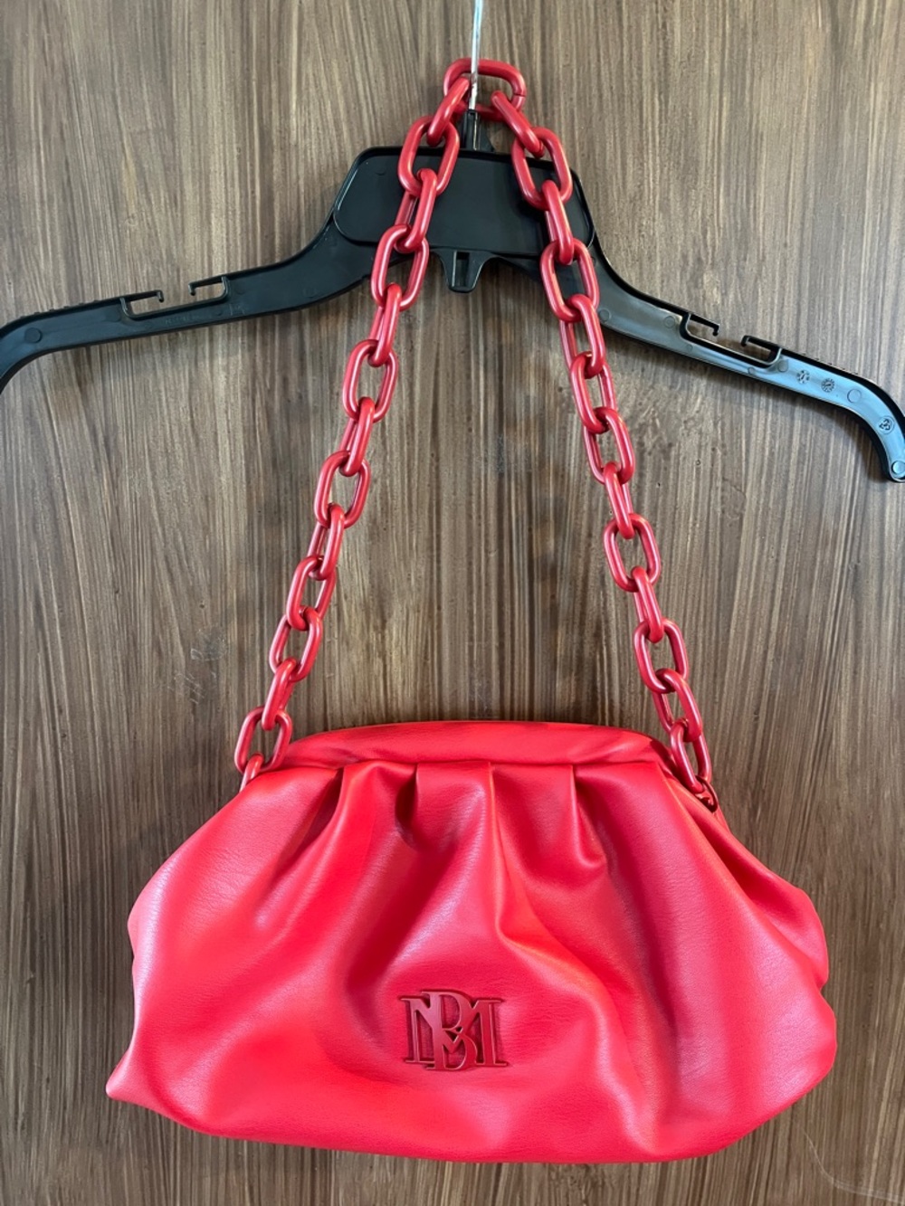 Badgley Mischka Vegan Red Leather Wrapped Frame Clutch w/Removable Chain Strap